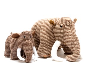 knitted brown woolly mammoth dinosaur toy suitable from birth